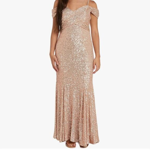 Women's Nightway 10 Gold Sequin Maxi Dress Cocktail Formal Fit and Flare - Picture 1 of 6